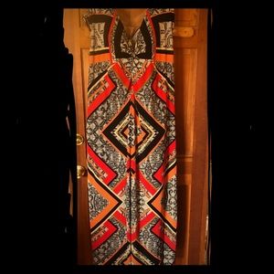 Roamans 26/28w black, white, and orange maxi dress